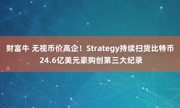 财富牛 无视币价高企！Strategy持续扫货比特币 24.6亿美元豪购创第三大纪录